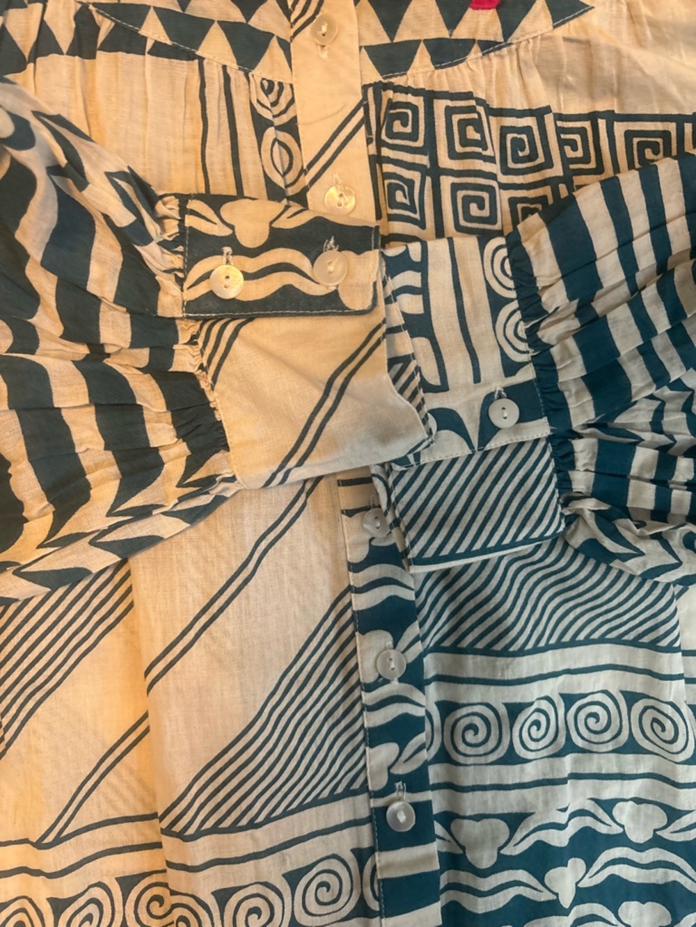 100% Cotton Blue and Cream Printed Button-Front Tunic Dress- Oh My Stars - Picture 9 of 10